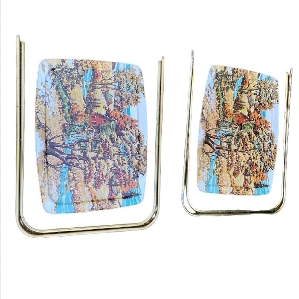SET Of 2 Vintage Lavada Country Theme Metal TV Trays Metal Tray TV Table MCM